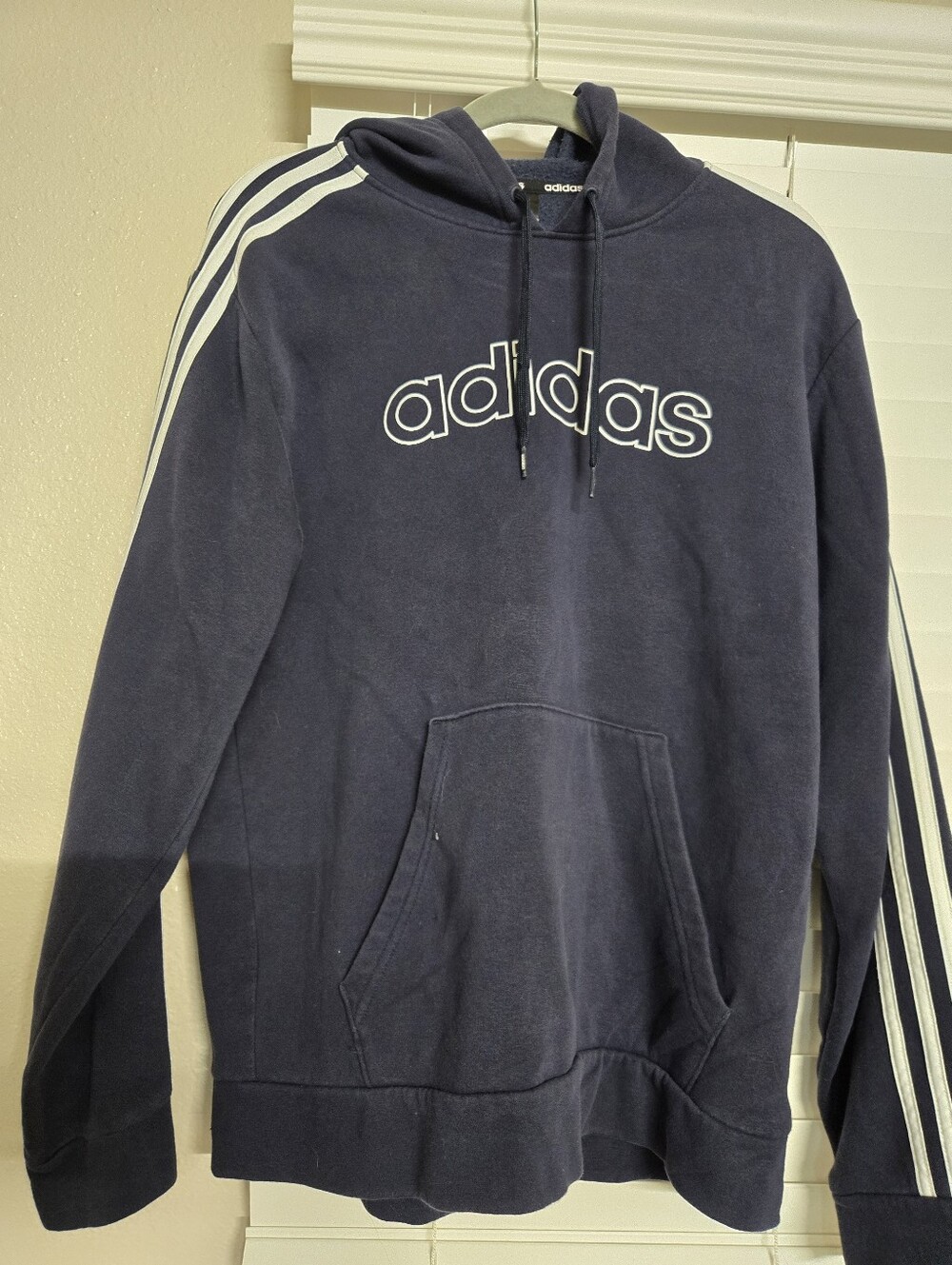 adidas Navy Pullover Hoodie with White Stripes